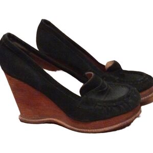 Black suede platform penny loafer wedge women's size 8 by Boutique Nordstrom